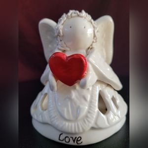 LD Leanna Dent 2004 Angel Love Heart Ceramic 5” Candle Holder Vtg